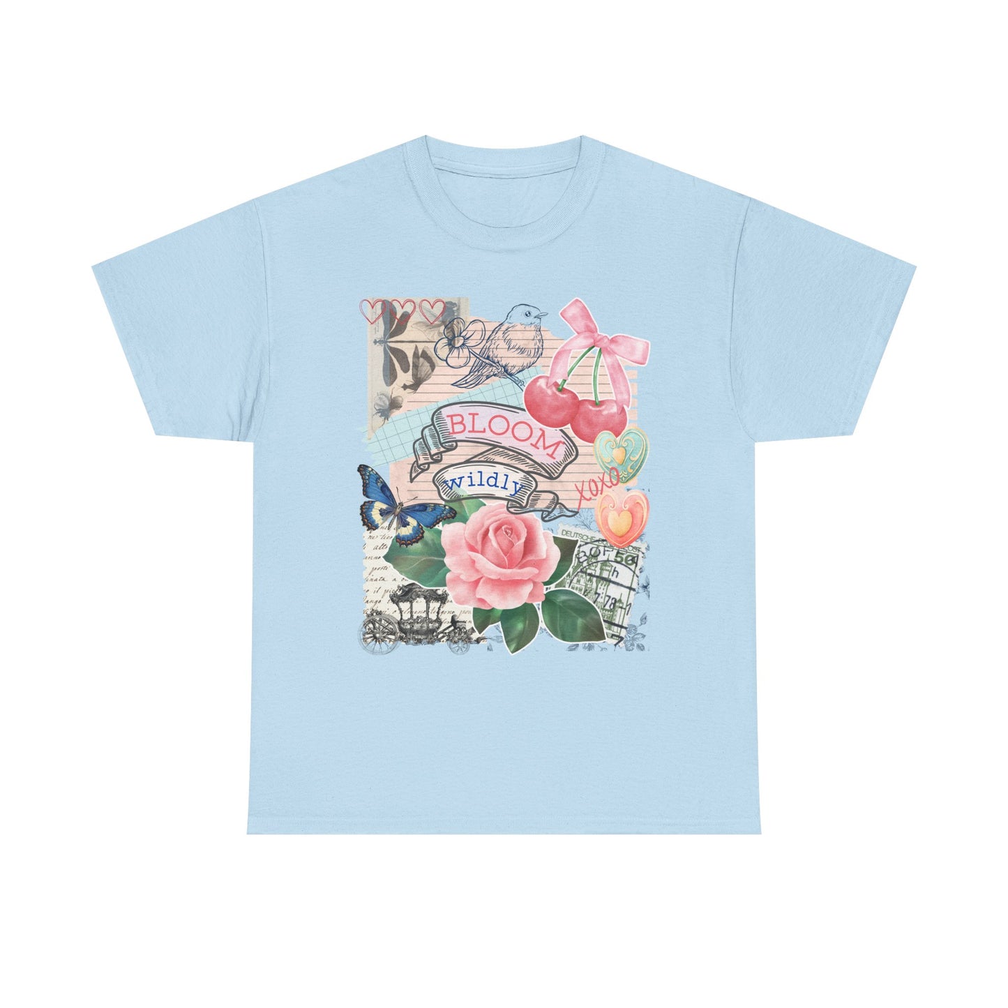 "Bloom Wildly" T-Shirt mit Vintage-Collage – für Selbstliebe & kreative Boho-Vibes S-5XL