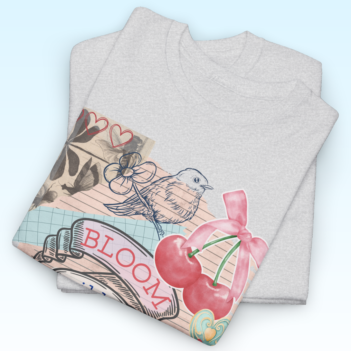 "Bloom Wildly" T-Shirt mit Vintage-Collage – für Selbstliebe & kreative Boho-Vibes S-5XL
