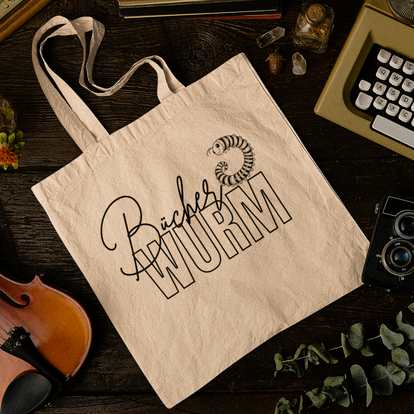 Tragetasche "Bücherwurm" aus 100% Baumwolle