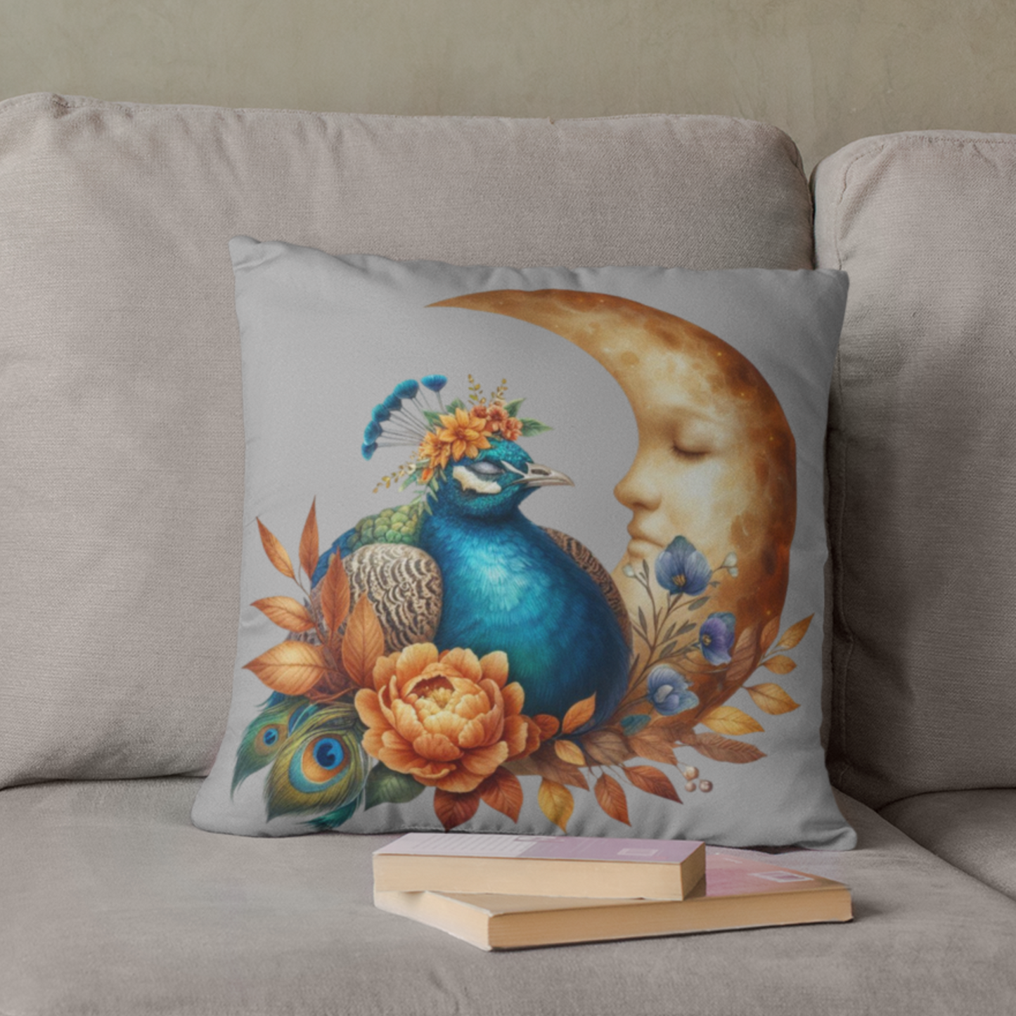 Kissen "Pfau und Mond"