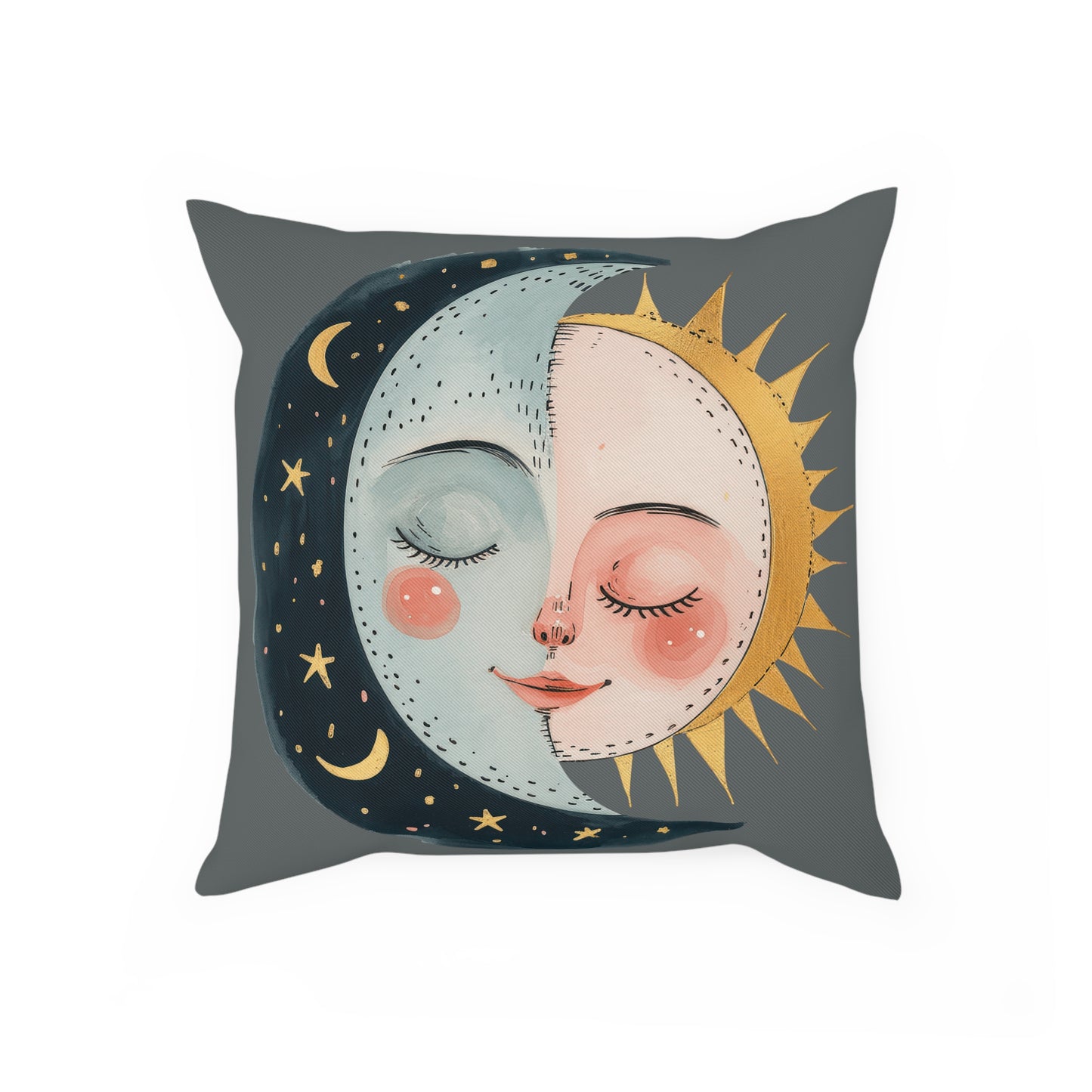Graues Deko Sofakissen "Sonne und Mond" rechts