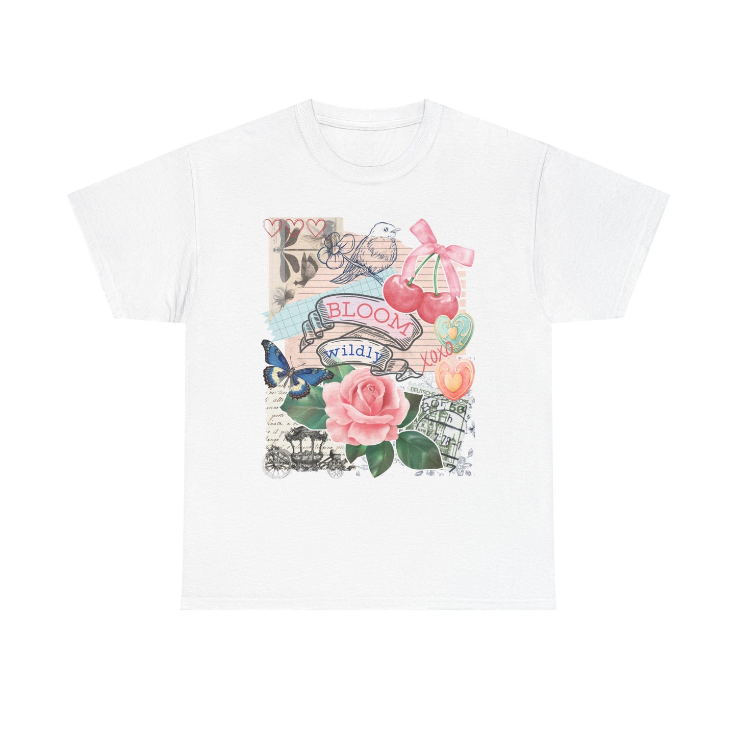 "Bloom Wildly" T-Shirt mit Vintage-Collage – für Selbstliebe & kreative Boho-Vibes S-5XL