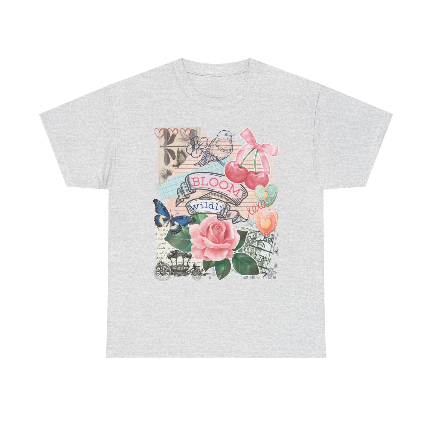 "Bloom Wildly" T-Shirt mit Vintage-Collage – für Selbstliebe & kreative Boho-Vibes S-5XL