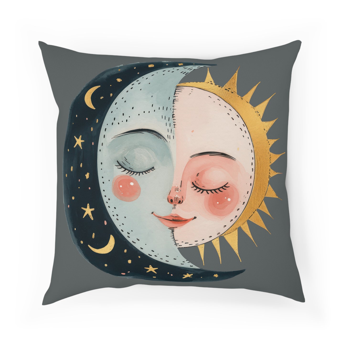 Graues Deko Sofakissen "Sonne und Mond" rechts