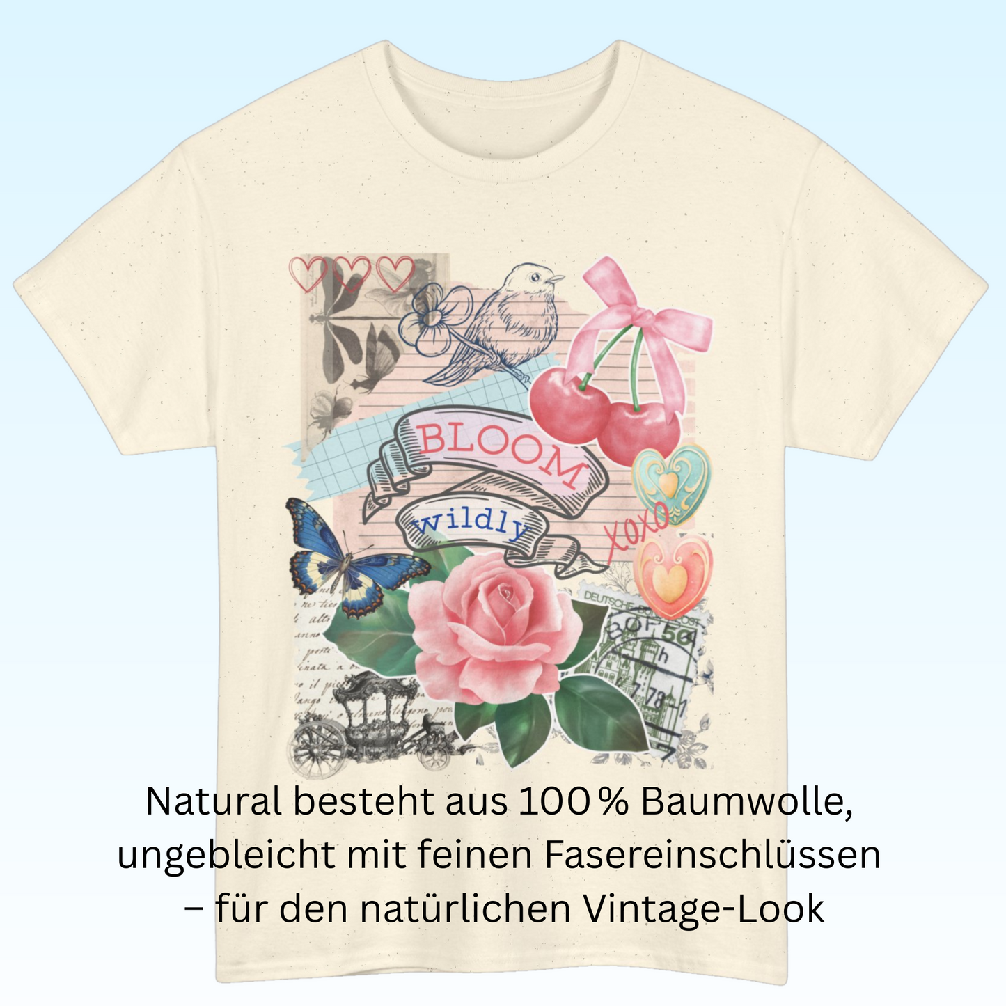 "Bloom Wildly" T-Shirt mit Vintage-Collage – für Selbstliebe & kreative Boho-Vibes S-5XL