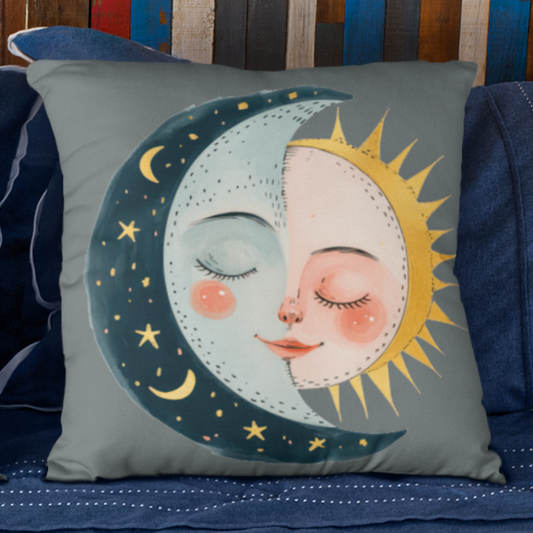 Graues Deko Sofakissen "Sonne und Mond" rechts