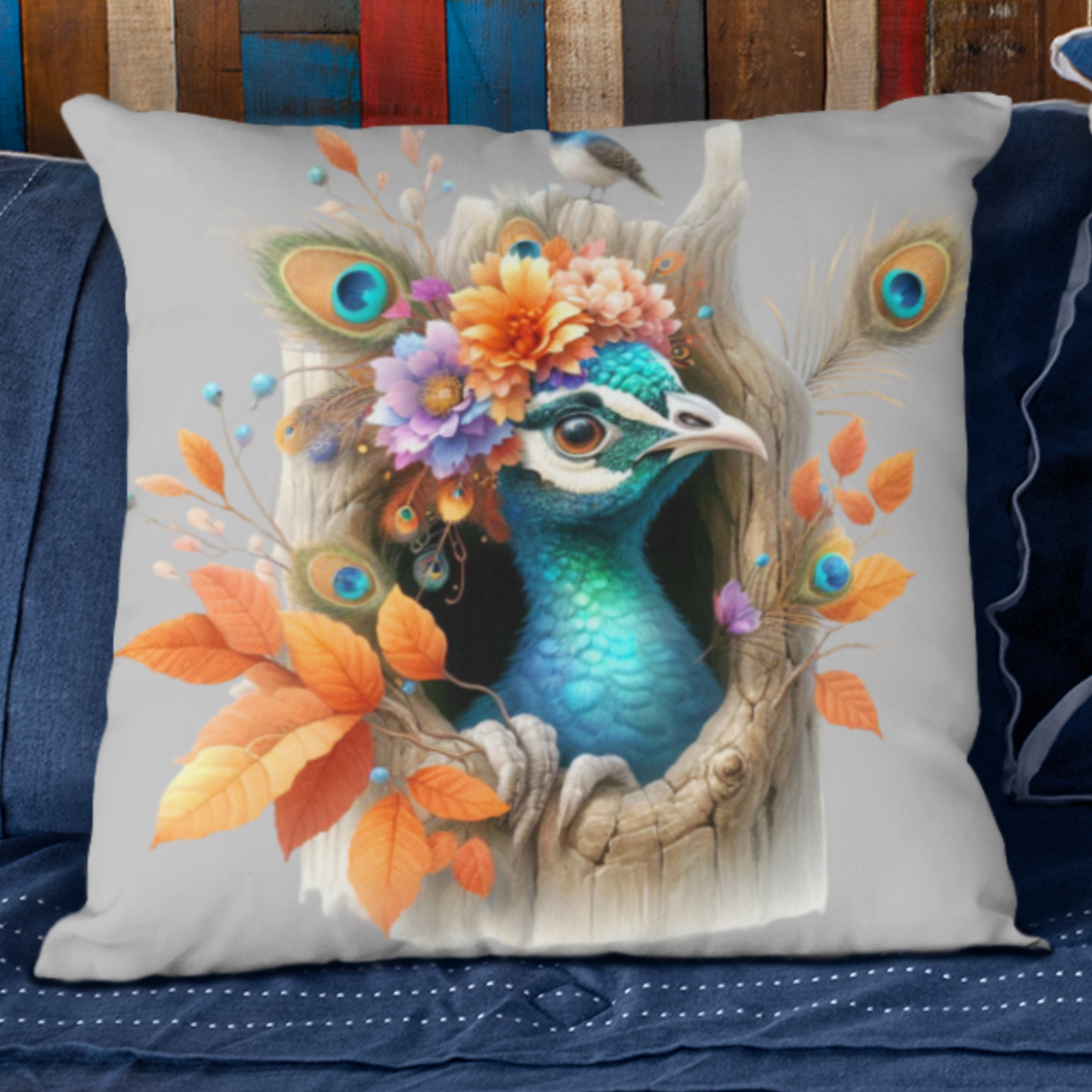 Kissen "Pfau in Höhle"