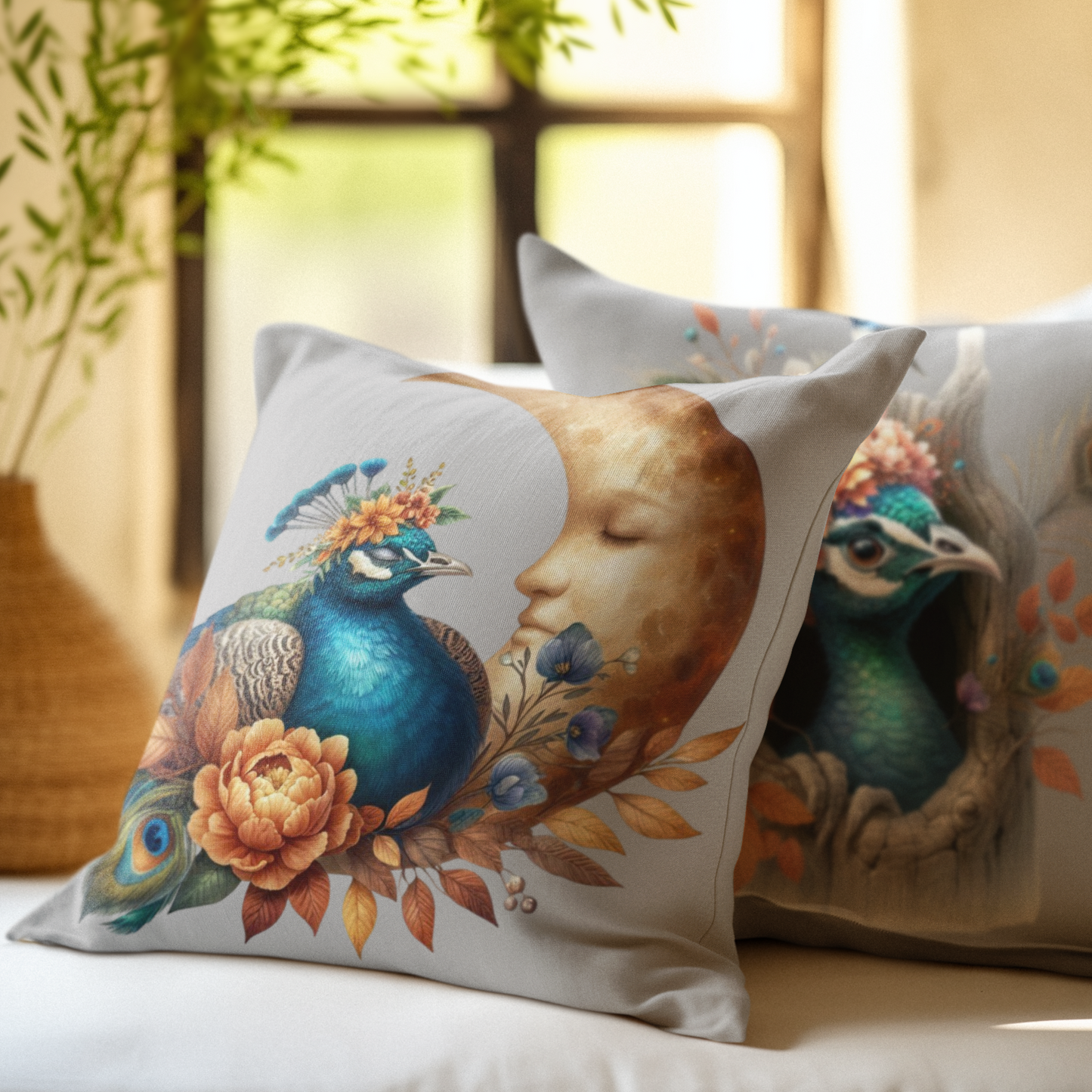 Kissen "Pfau und Mond"